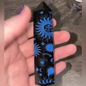 Black Obsidian - Blue Celestial Etchings - Genuine Crystal - NWOT